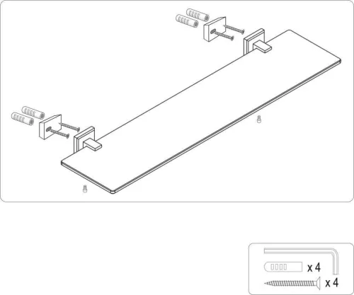 Fala fürdőszobai polc üveg 520 mm Quad Króm