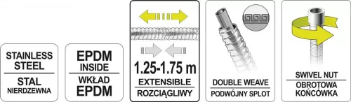 Fala zuhanycső erősített nyújtható 1,25 - 1,75 m