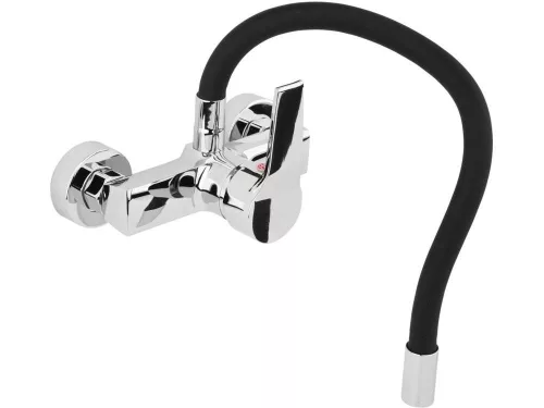 Fala mosogató csaptelep fekete flexibilis csővel - falra szerelhető