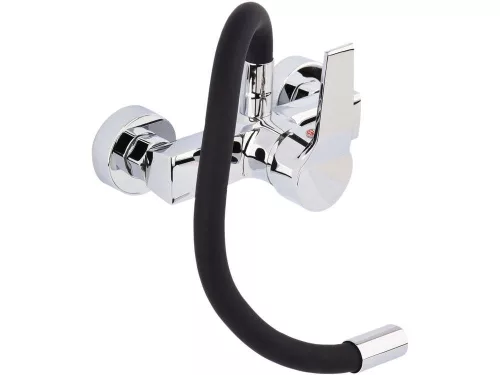 Fala mosogató csaptelep fekete flexibilis csővel - falra szerelhető