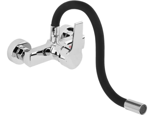 Fala mosogató csaptelep fekete flexibilis csővel - falra szerelhető