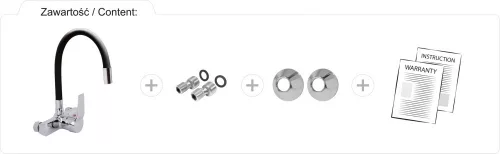 Fala mosogató csaptelep fekete flexibilis csővel - falra szerelhető