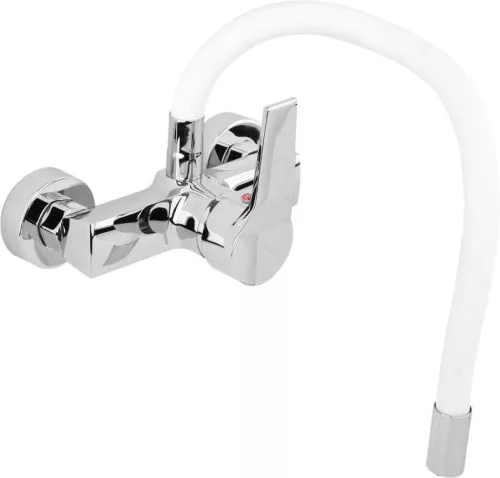 Fala mosogató csaptelep fehér flexibilis csővel - falra szerelhető