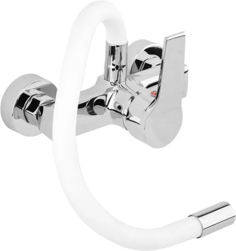 Fala mosogató csaptelep fehér flexibilis csővel - falra szerelhető