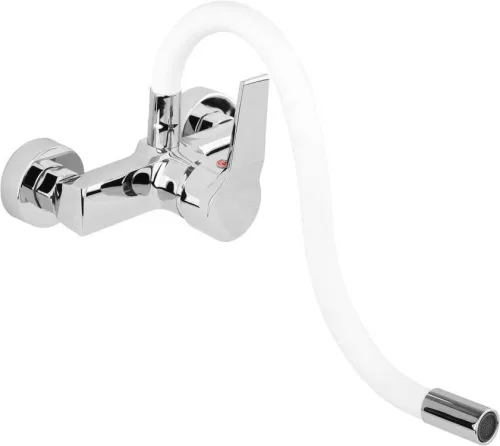 Fala mosogató csaptelep fehér flexibilis csővel - falra szerelhető