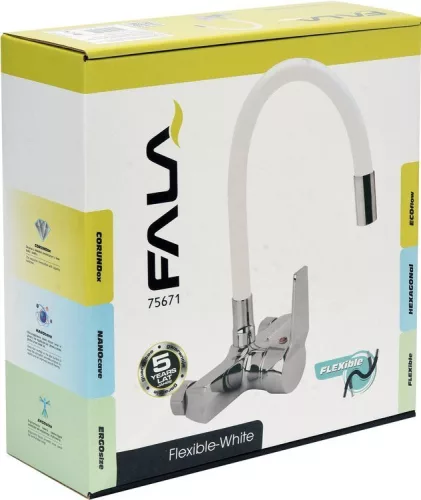 Fala mosogató csaptelep fehér flexibilis csővel - falra szerelhető