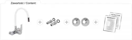 Fala mosogató csaptelep fehér flexibilis csővel - falra szerelhető