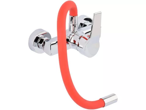 Fala mosogató csaptelep piros flexibilis csővel - falra szerelhető