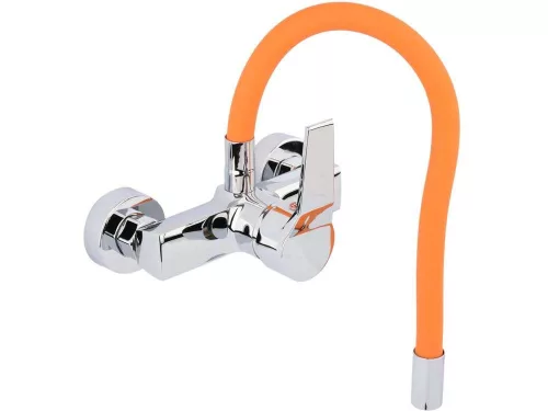 Fala mosogató csaptelep narancs flexibilis csővel - falra szerelhető