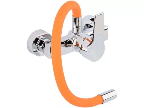 Fala mosogató csaptelep narancs flexibilis csővel - falra szerelhető