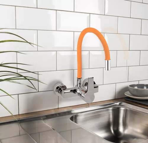 Fala mosogató csaptelep narancs flexibilis csővel - falra szerelhető