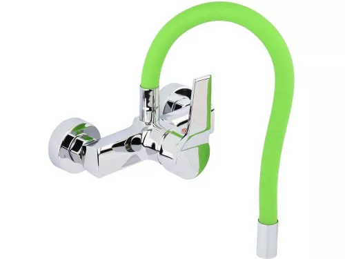 Fala mosogató csaptelep zöld flexibilis csővel - falra szerelhető