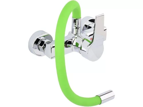 Fala mosogató csaptelep zöld flexibilis csővel - falra szerelhető