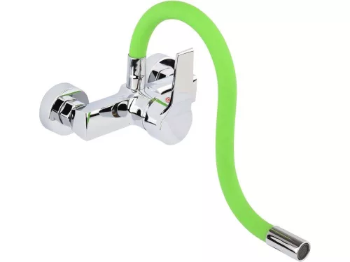 Fala mosogató csaptelep zöld flexibilis csővel - falra szerelhető