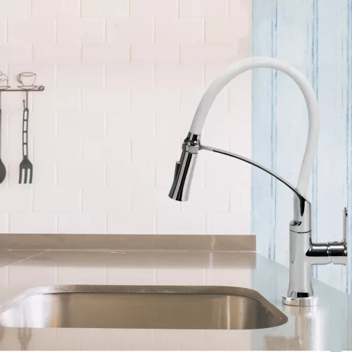 Fala mosogató csaptelep fehér flexibilis csővel