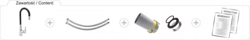 Fala mosogató álló csaptelep fekete flexibilis csővel