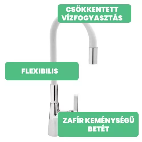 Fala mosogató csaptelep fehér flexibilis csővel