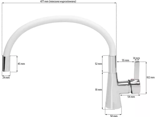 Fala mosogató csaptelep fehér flexibilis csővel