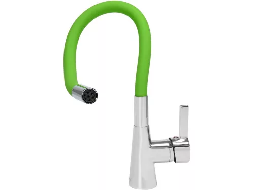 Fala mosogató álló csaptelep zöld flexibilis csővel