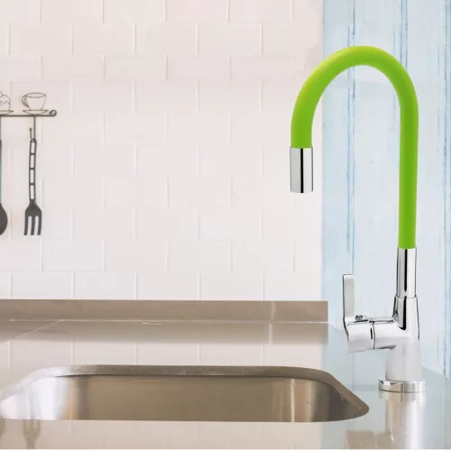 Fala mosogató álló csaptelep zöld flexibilis csővel