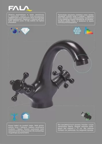 Fala mosdó csaptelep Retro Black 1