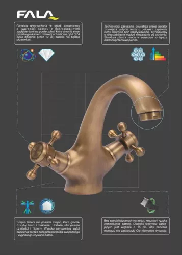 Fala mosdó csaptelep Retro Bronze 1