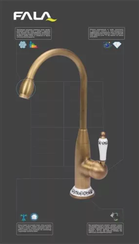 Fala mosogató csaptelep kerámia fogantyúval Retro Bronze 1