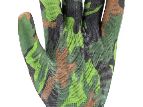 Flo kertészkesztyű zöld terepmintával 8-as