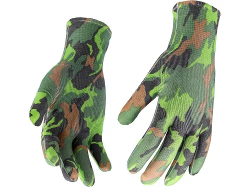 Flo kertészkesztyű zöld terepmintával 8-as