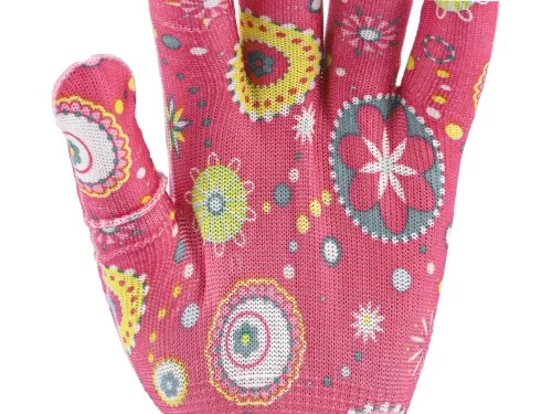 Flo kertészkesztyű rózsaszín mintákkal 8-as