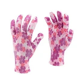 Flo kertészkesztyű rózsaszín virágmintával 8-as