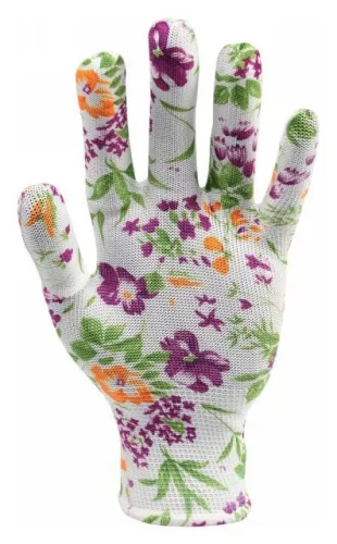 Flo kertészkesztyű fehér virágmintával 8-as