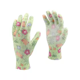 Flo kertészkesztyű zöld virágmintával 8-as, PU bevonattal.