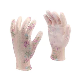 Flo kertészkesztyű fehér virágmintával 8-as, PU bevonattal.