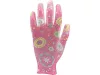 Flo kertészkesztyű rózsaszín mintával 9-es, PU bevonattal.