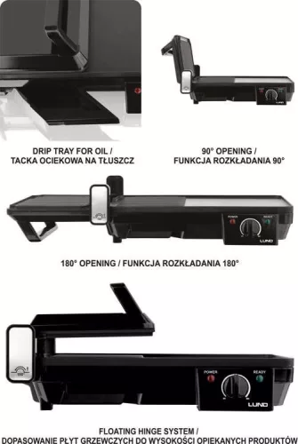Lund asztali grill 2 az 1-ben, 40,5x25cm - 2000W