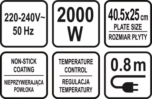 Lund asztali grill 2 az 1-ben, 40,5x25cm - 2000W