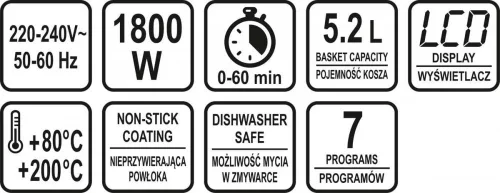 Lund forrólevegős fritőz LED panellel, 5,2l - 1800W