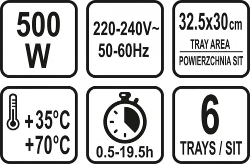 Lund aszalógép hat tálcával - 500W
