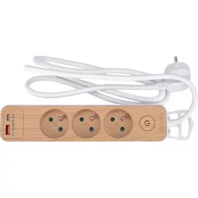 Sthor hosszabbító elosztó fahatású, USB-s 3G Z/U 1,4 m