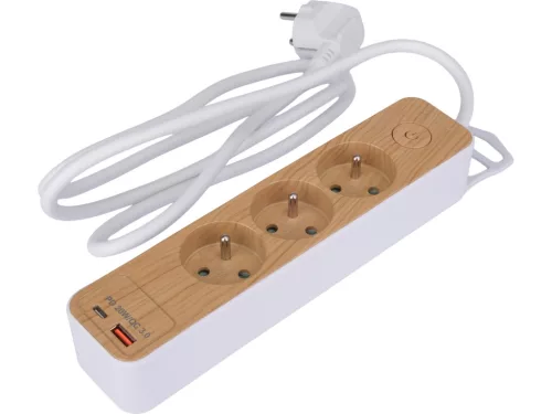 Sthor hosszabbító elosztó fahatású, USB-s 3G Z/U 1,4 m