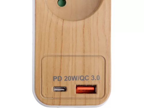 Sthor hosszabbító elosztó fahatású, USB-s 3G Z/U 1,4 m