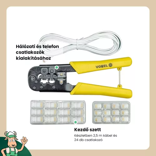 Vorel krimpelő fogó kábellel és csatlakozóval