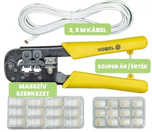 Vorel krimpelő fogó kábellel és csatlakozóval