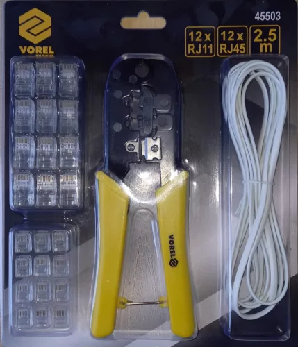 Vorel krimpelő fogó kábellel és csatlakozóval