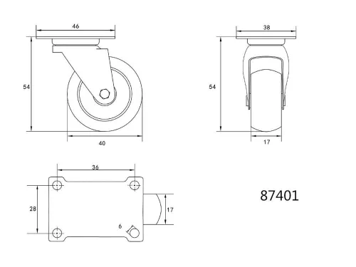 Vorel ipari kerék forgó 40 mm 20 kg fekete