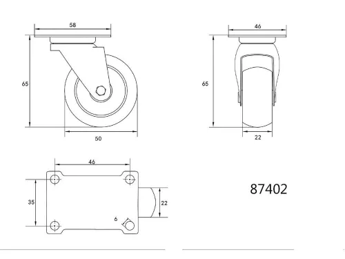 Vorel ipari kerék forgó 50 mm 25 kg fekete