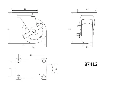 Vorel ipari kerék fékkel, forgó 50 mm 25 kg fekete