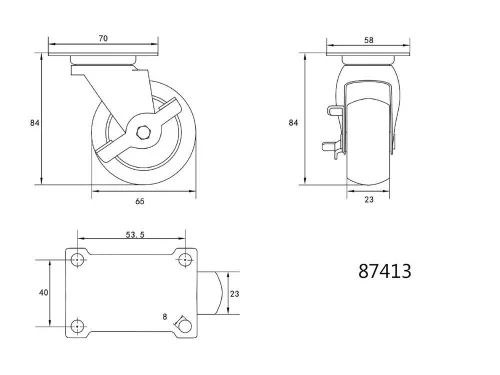 Vorel ipari kerék fékkel, forgó 65 mm 30 kg fekete