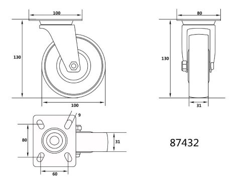 Vorel ipari kerék forgó 100 mm 60 kg szürke